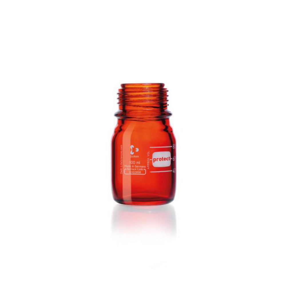 Laboratory bottle 100ml, plastic coated brown, without cap and pouring ring