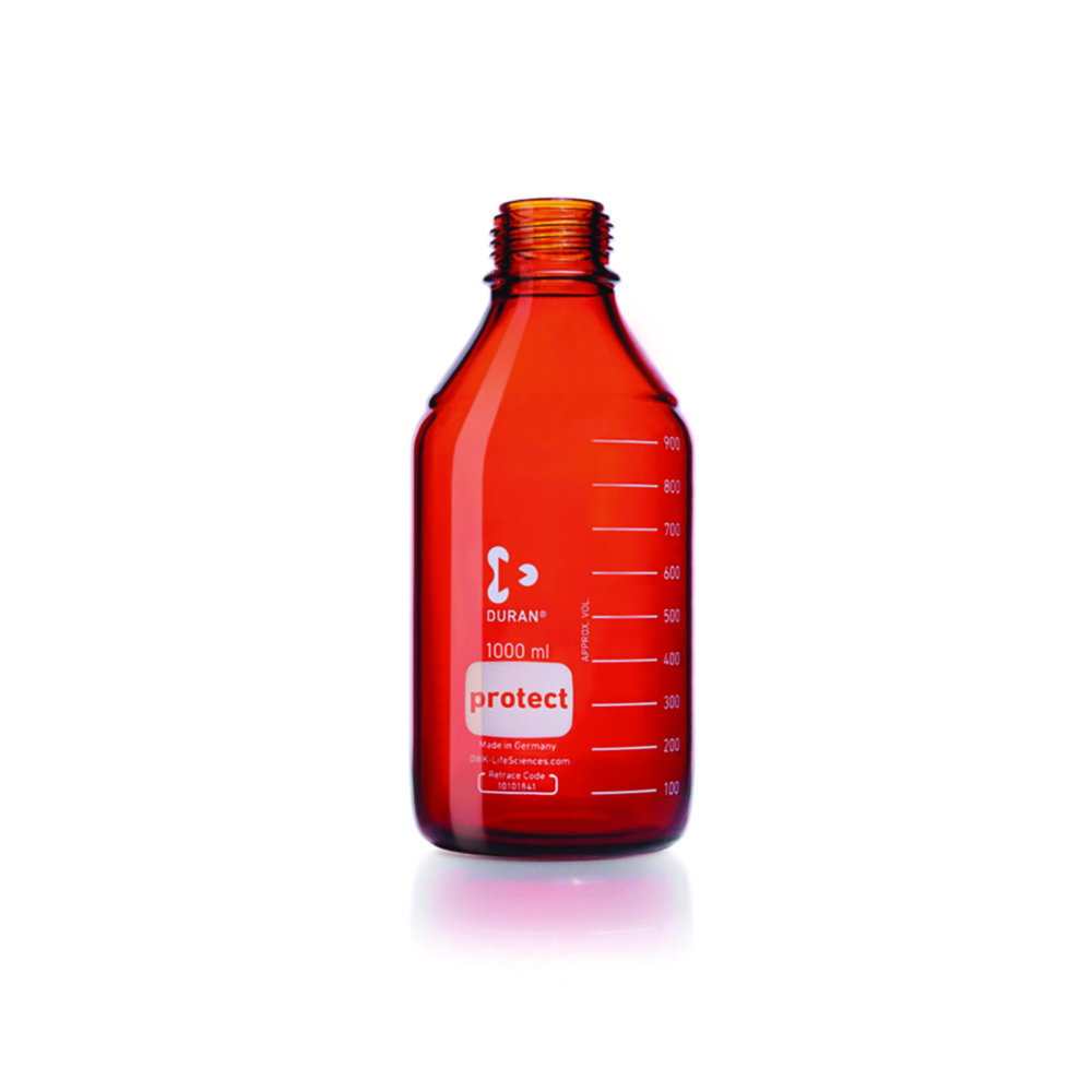 DURAN® GL 32 Laboratory glass bottle protect plastic coated (PU), amber, without screw cap and pouring ring , 50 ml