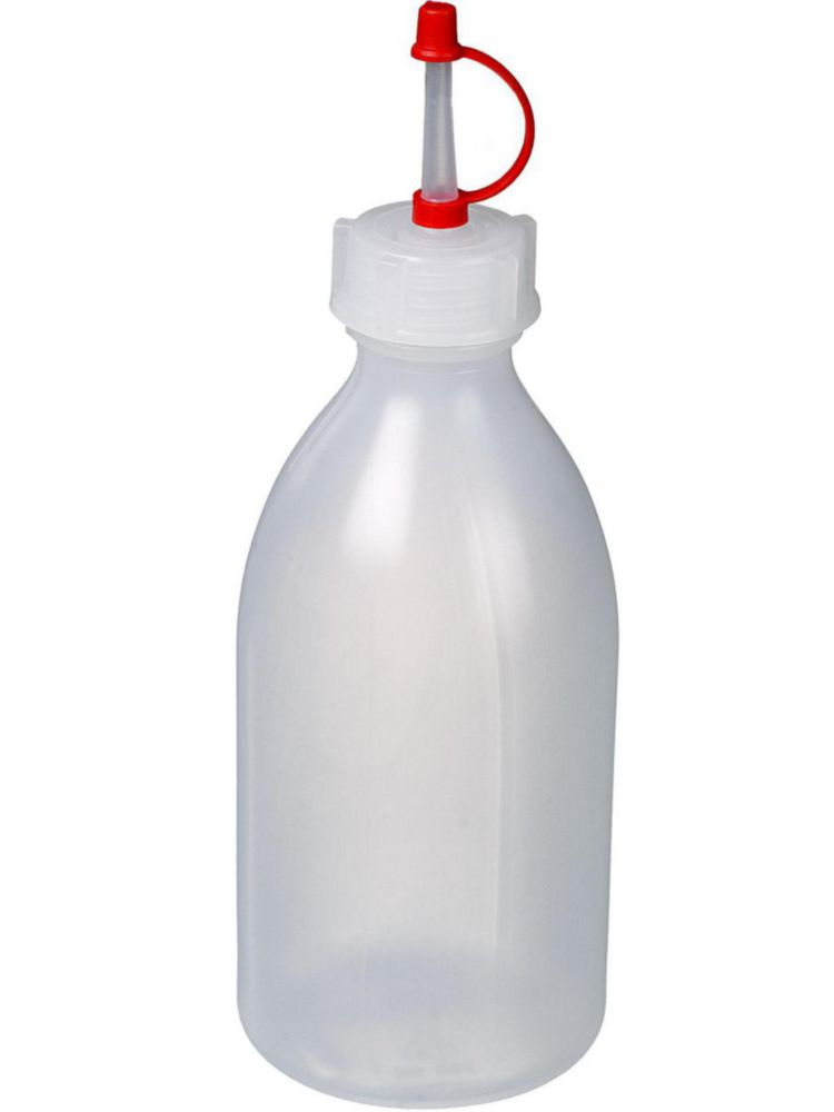 Narrow neck bottle 250 ml, LDPE with dropping closure and closing cap