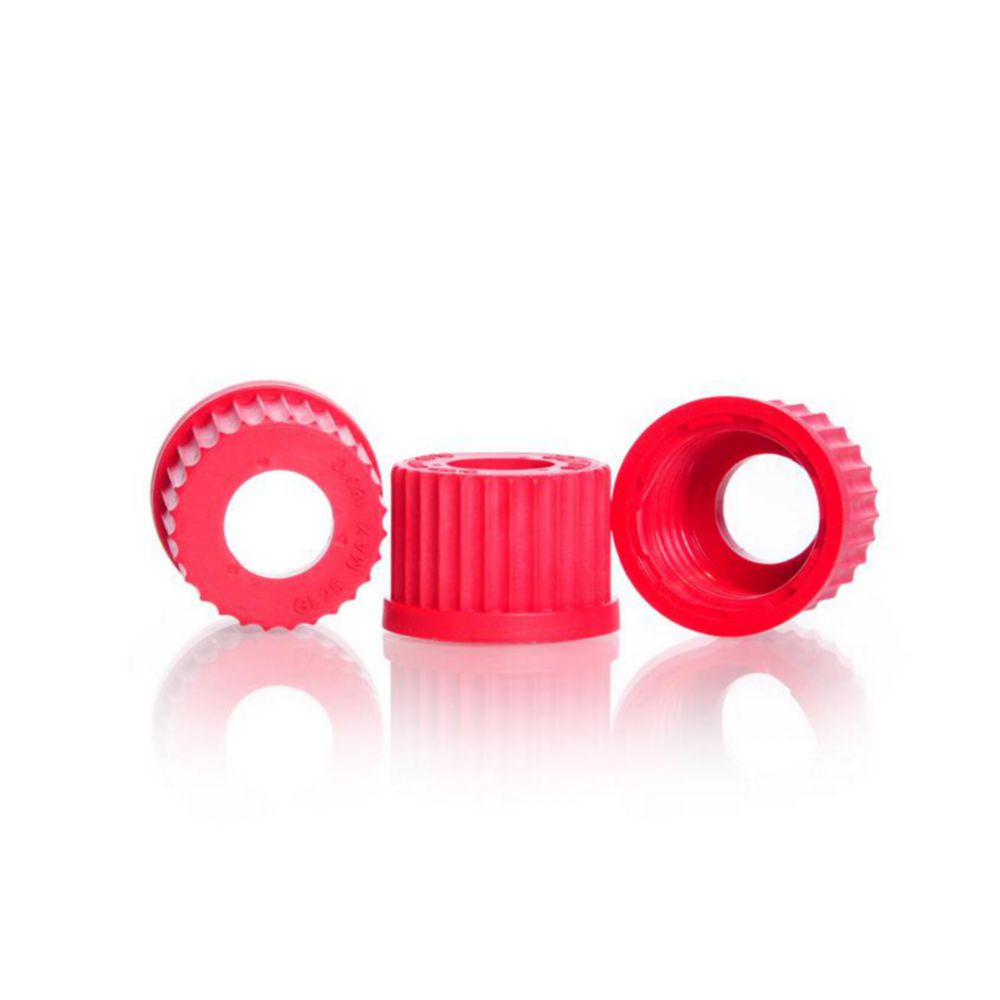 Screw caps with aperture GL 25 aperture bore 15 mm, PBT, red
