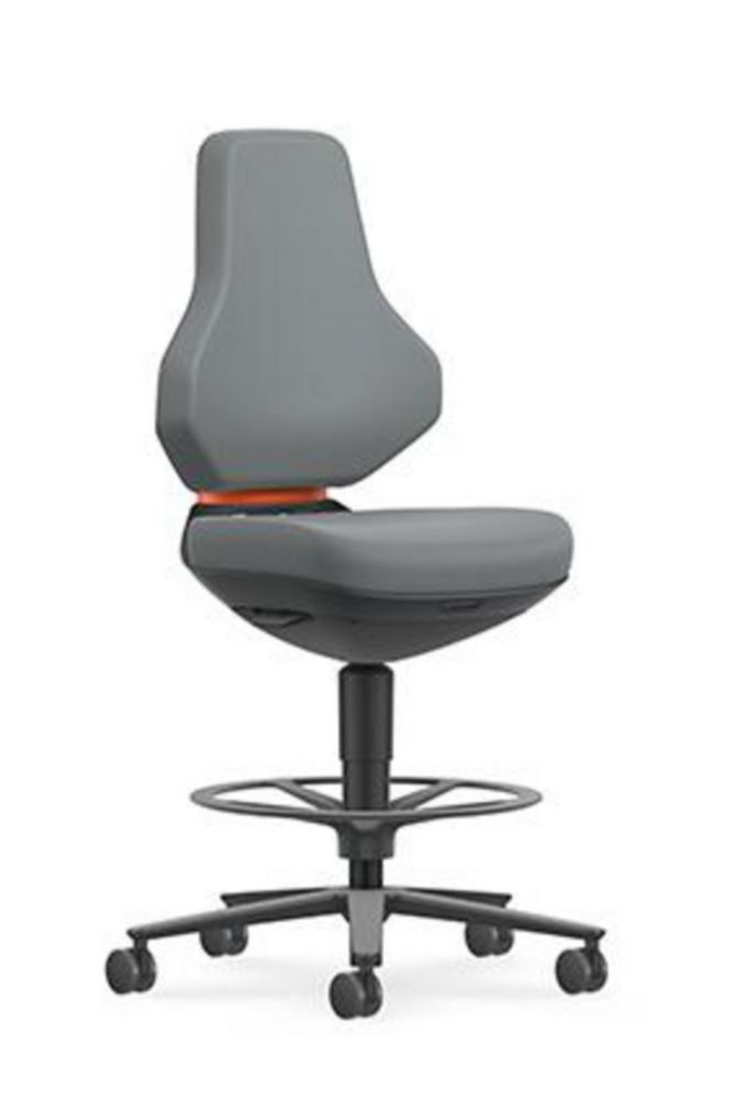 Lab Chair Texon 4, skintec grey with stop & go-castors and foot ring, seat height 570-810 mm
