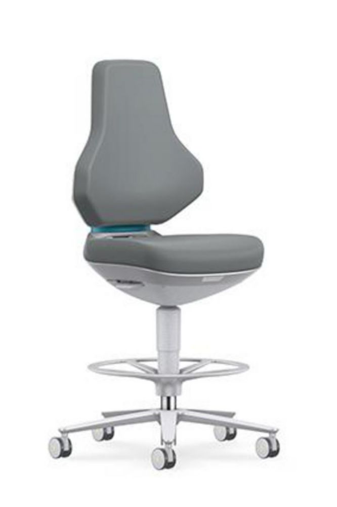 Cleanroom Lab Chair Texon 4, skintec grey with stop & go-castors and foot ring, seat height 570-810 mm