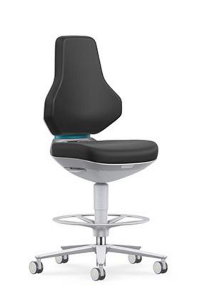 Cleanroom Lab Chair Texon 4, skintec black with stop & go-castors and foot ring, seat height 570-810 mm