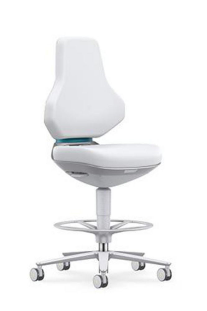 Cleanroom Lab Chair Texon 4, skintec offwhite with stop & go-castors and foot ring, seat height 570-810 mm