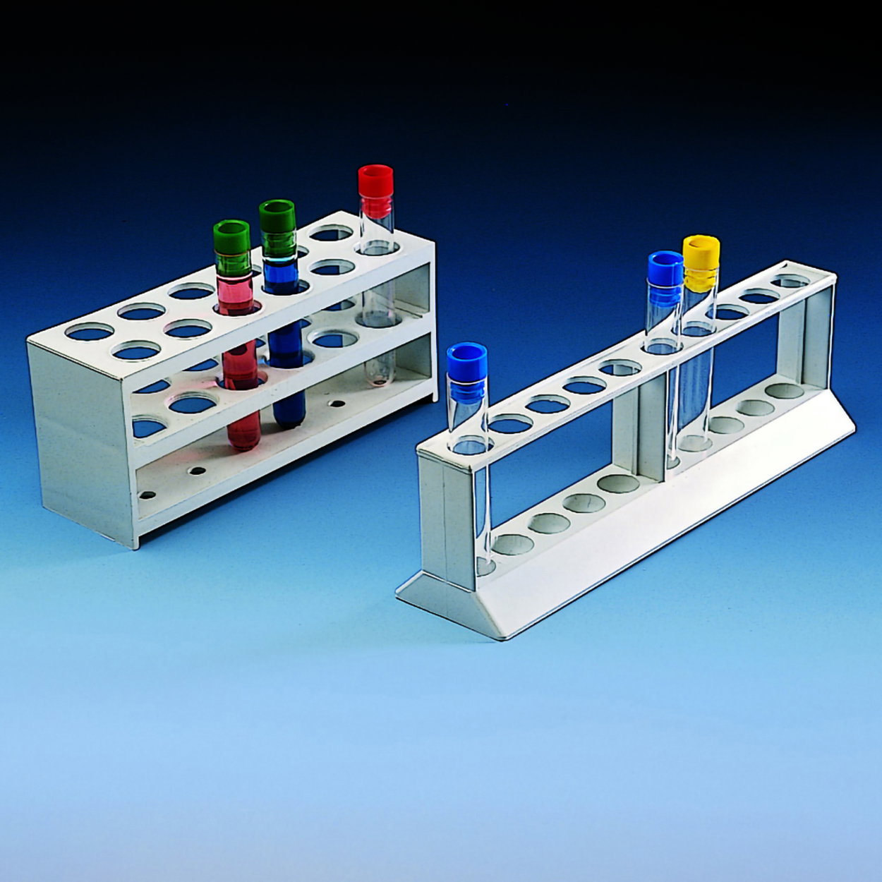 Test tube rack PP 250 x 60 mm, 74 mm high, 2 tier for 10 tubes, diam 18 mm