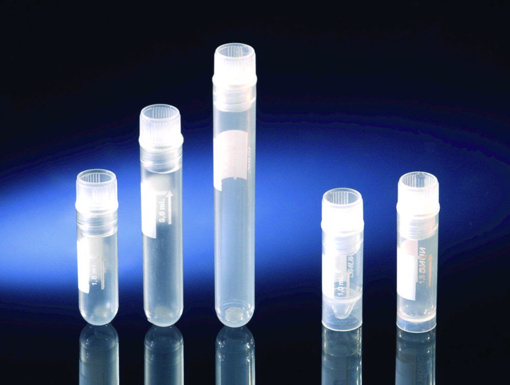 CryoTubes 1.8 ml, PP, clear height 48 mm, Ø 12.5 mm, with internal thread, round, with writing area, sterile, pack of 2000