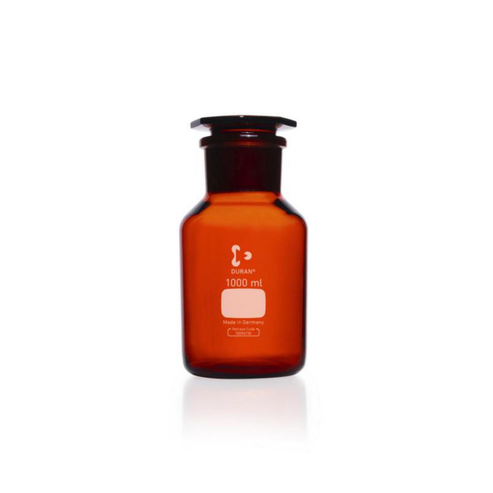 Wide neck reagent bottles,DURAN®,amber glass, with NS glass stopper,cap. 1000 ml