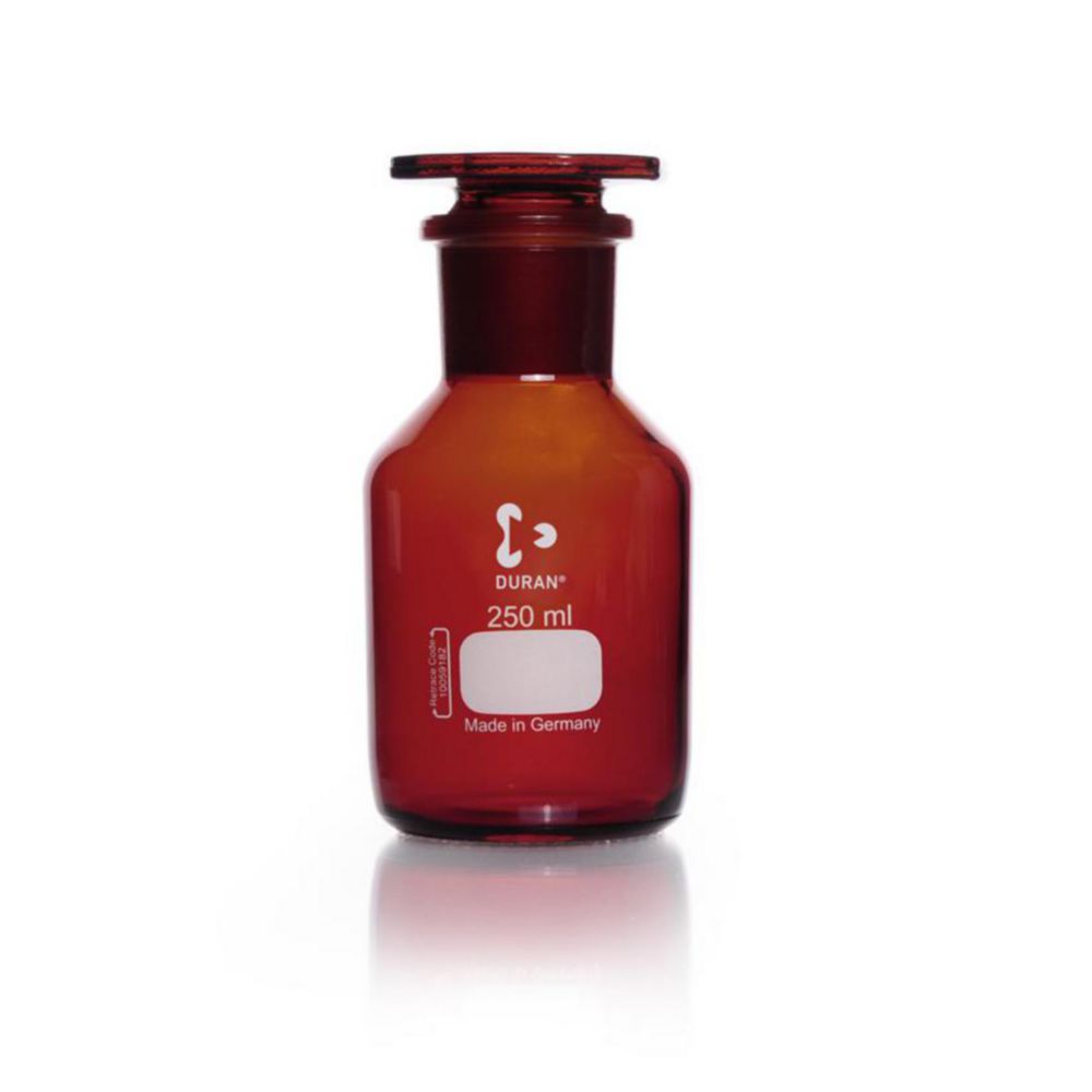 Wide neck reagent bottles,DURAN®,amber glass, with NS glass stopper,cap. 250 ml