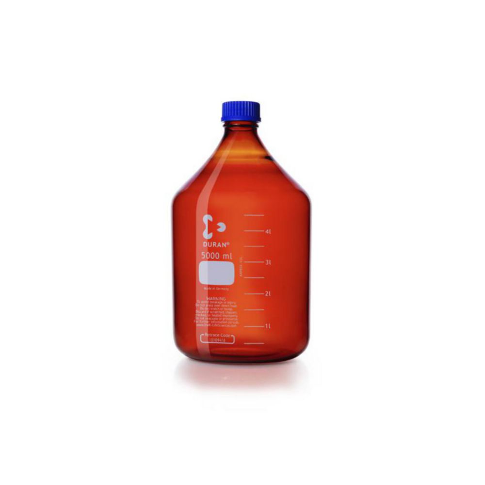 DURAN® GL 45 Laboratory glass bottle, amber, with screw cap and pouring ring (PP), 5000 ml