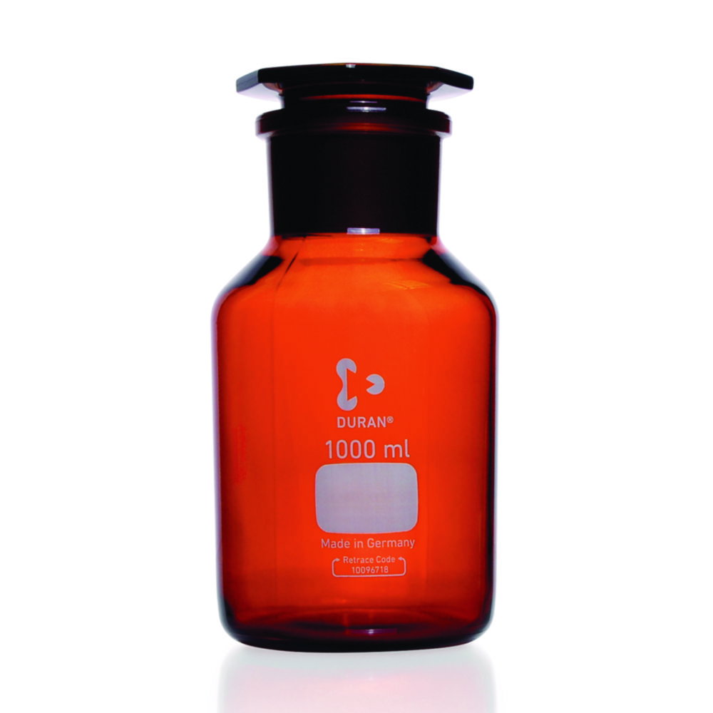 Wide neck reagent bottles,DURAN®,amber glass, with NS glass stopper,cap. 2000 ml