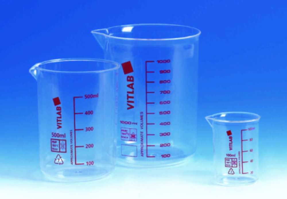 Griffin beaker 100 ml, PMP (TPX) red-imprinted graduation, clear