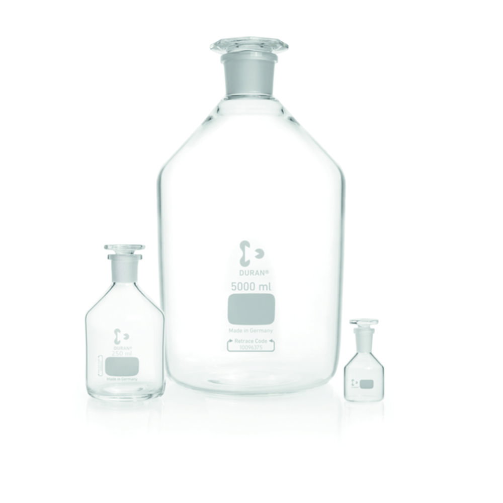 Narrow neck reagent bottles,DURAN®,clear glass with NS glass stopper,cap. 10000 ml