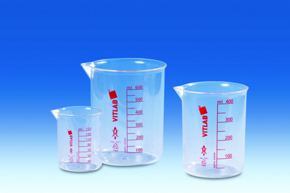 Griffin beaker 400 ml, PMP (TPX) red-imprinted graduation, clear