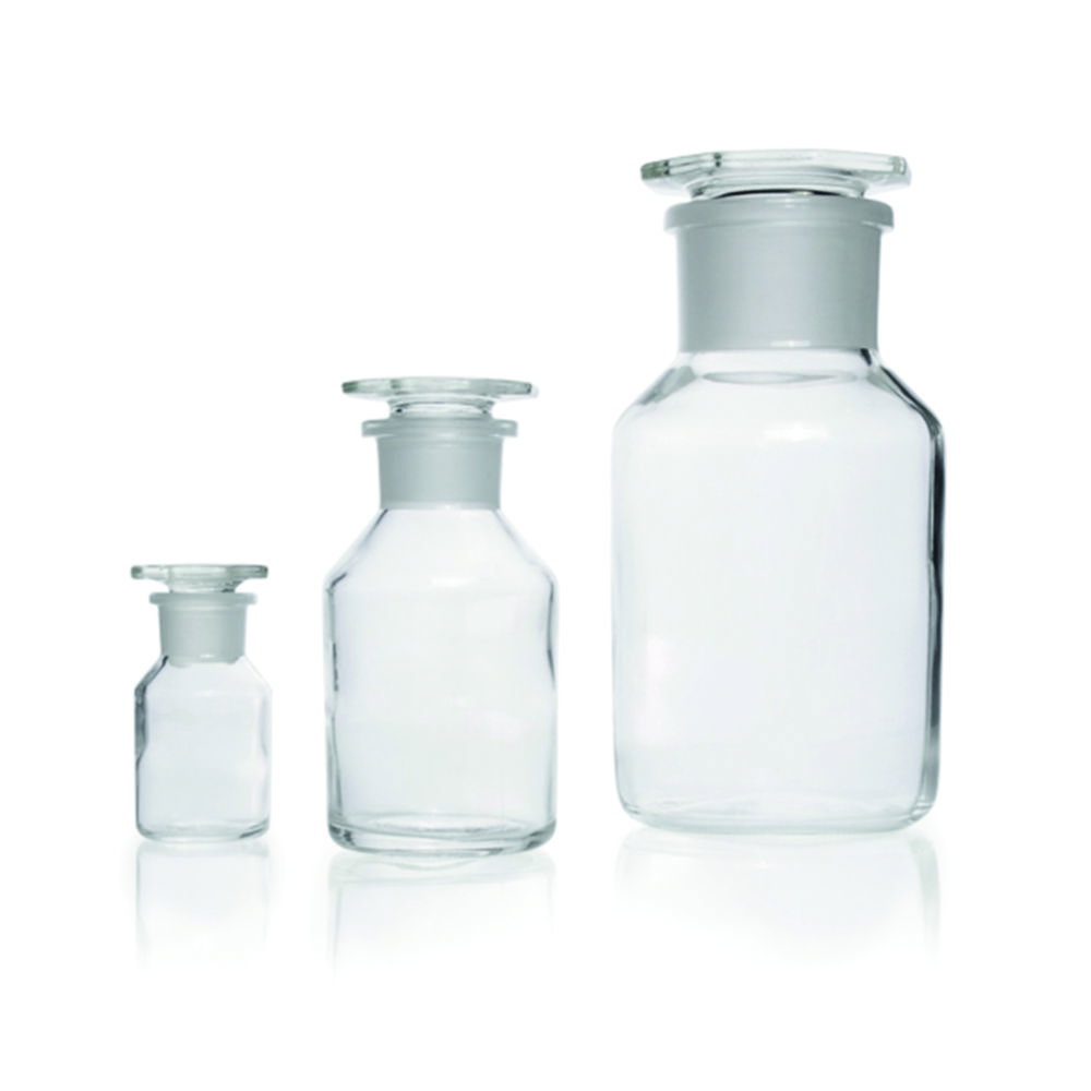 Wide neck reagent bottles,soda-glass,clear with NS glass stopper,cap. 500 ml