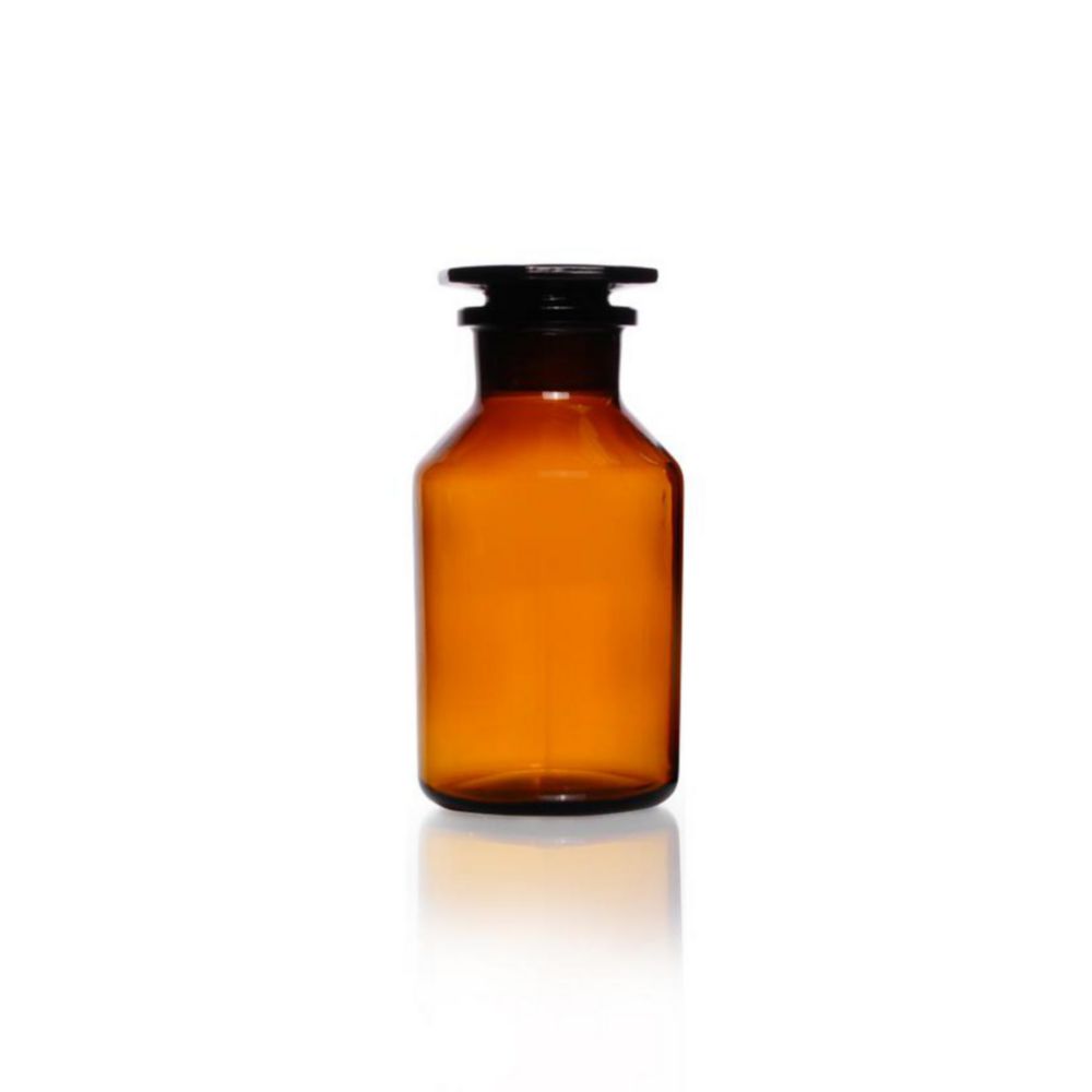 Wide neck reagent bottles,soda-glass,amber with NS glass stopper,cap. 500 ml