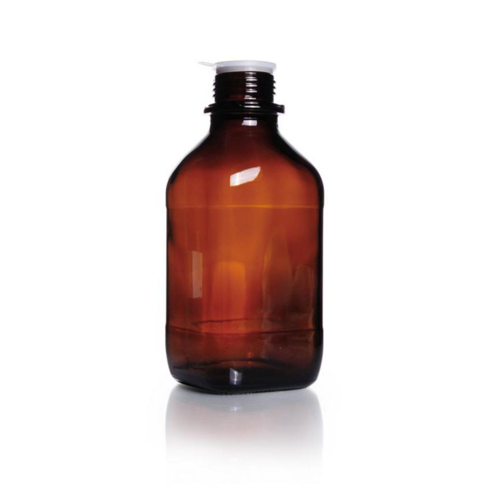 Square screw cap bottles, narrow neck soda-lime glass,amber,with dust proof cap cap. 1000 ml