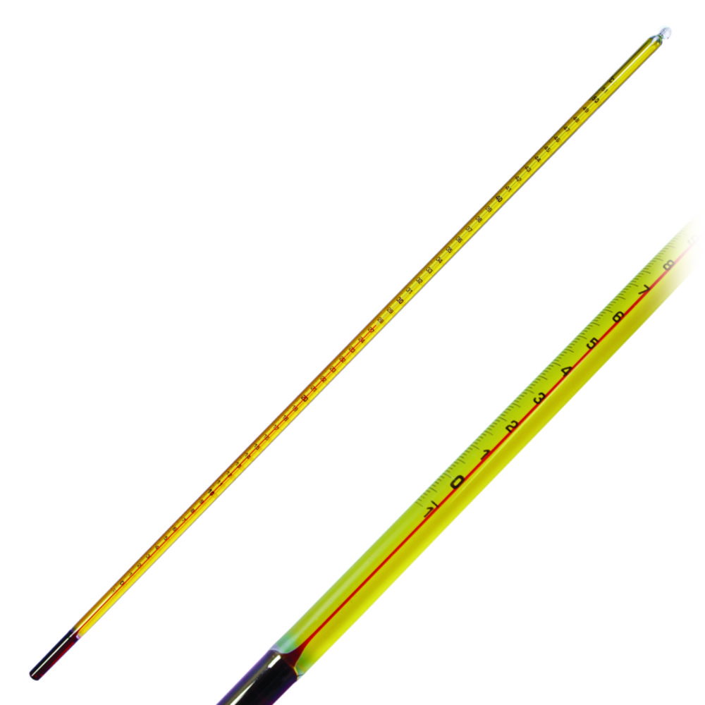 LLG-Precision-Laboratory Thermometer 0...+50°C stemform, capillary: yellow backed, red filling, L:420 mm