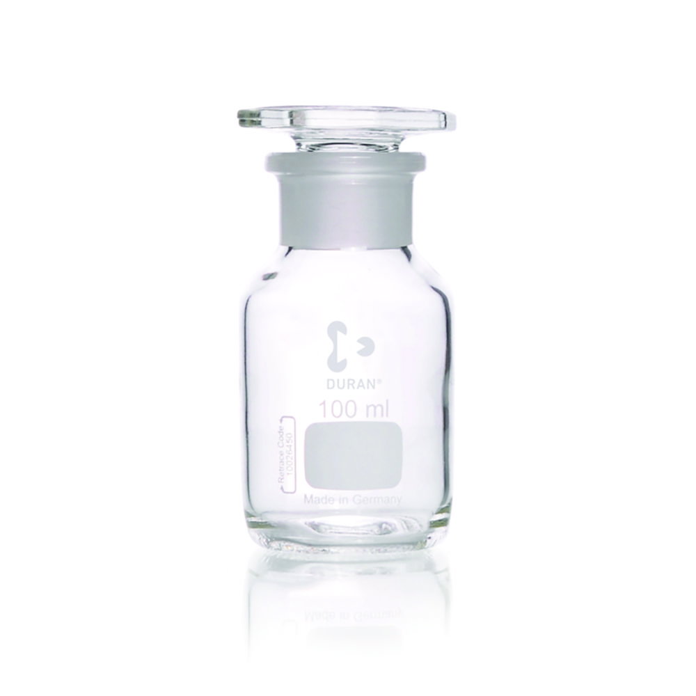 DURAN® bottles, reagent, wide neck, with NS 85/55, clear, with standard ground joint with glass flat-head stopper, 20000 ml