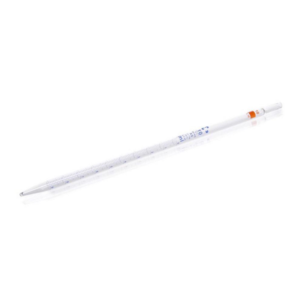 AR® glass graduated pipettes 10 ml cl. AS, blue printing, type 3, batch certificate, pack of 12