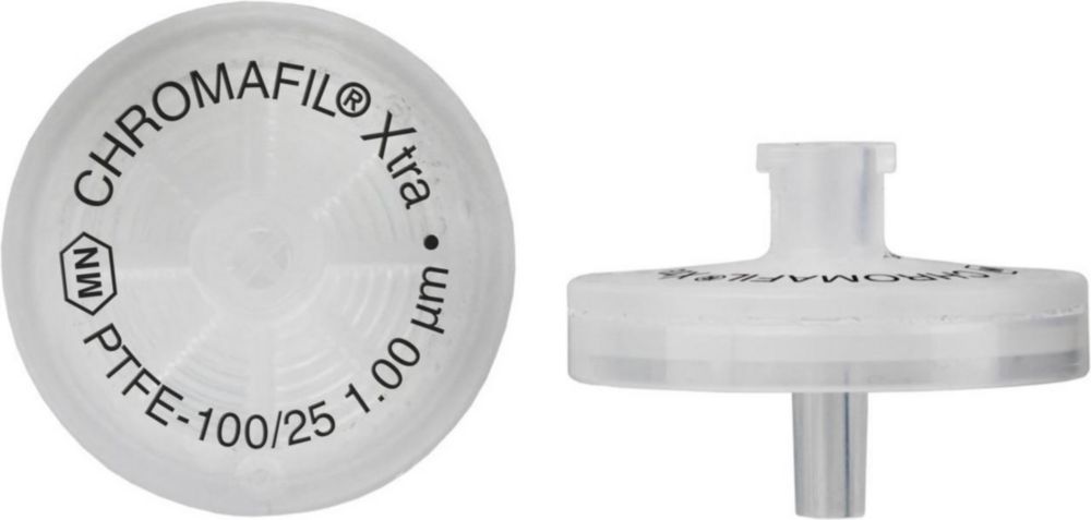 CHROMAFIL Xtra dispoable filter PTFE-100/25 PTFE, 1,0 µm, 25 mm, colourless PP-housing, labeled, pack of 100