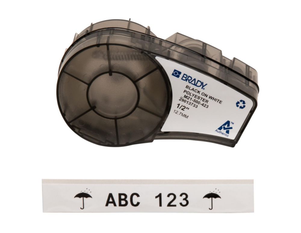 High performance labels, white 12,7mmx6,4m, polyester B-461