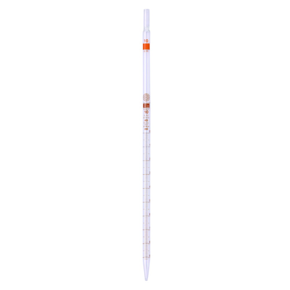 Graduated pipette 5:0.1 ml, 360 mm length class AS, main point ring graduation, graduated to top, amber graduated