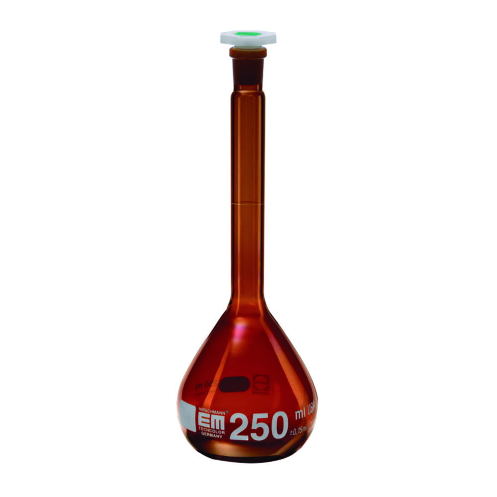 Measuring flask 50 ml, cl.A, braun, DURAN NS 12/21, PP-stopper, white graduated, USP