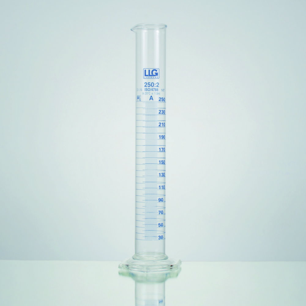 LLG-Measuring cylinder 1000 ml, tall form, boro 3.3, cl.A, blue scale, boro 3.3 base, batch certified