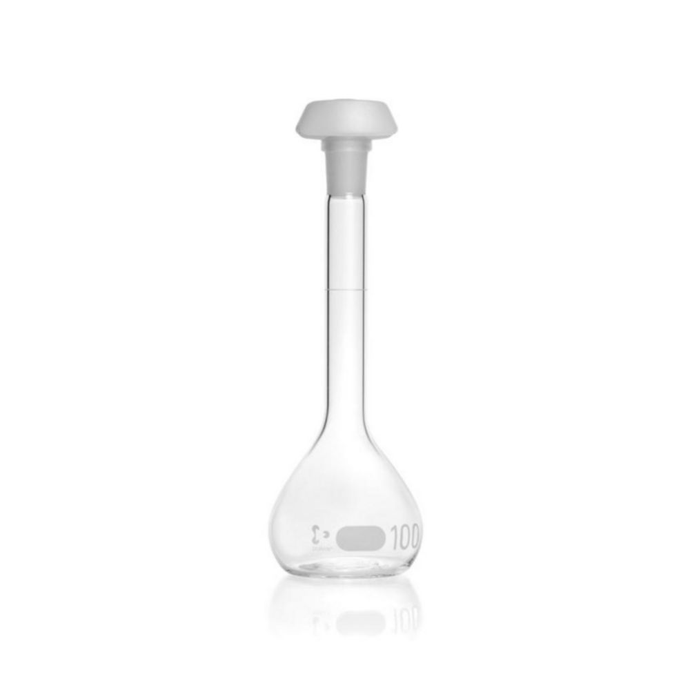 DURAN® Volumetric flask 100 ml, class B white graduation, with one graduation mark, polyethylene stopper, NS 14/23