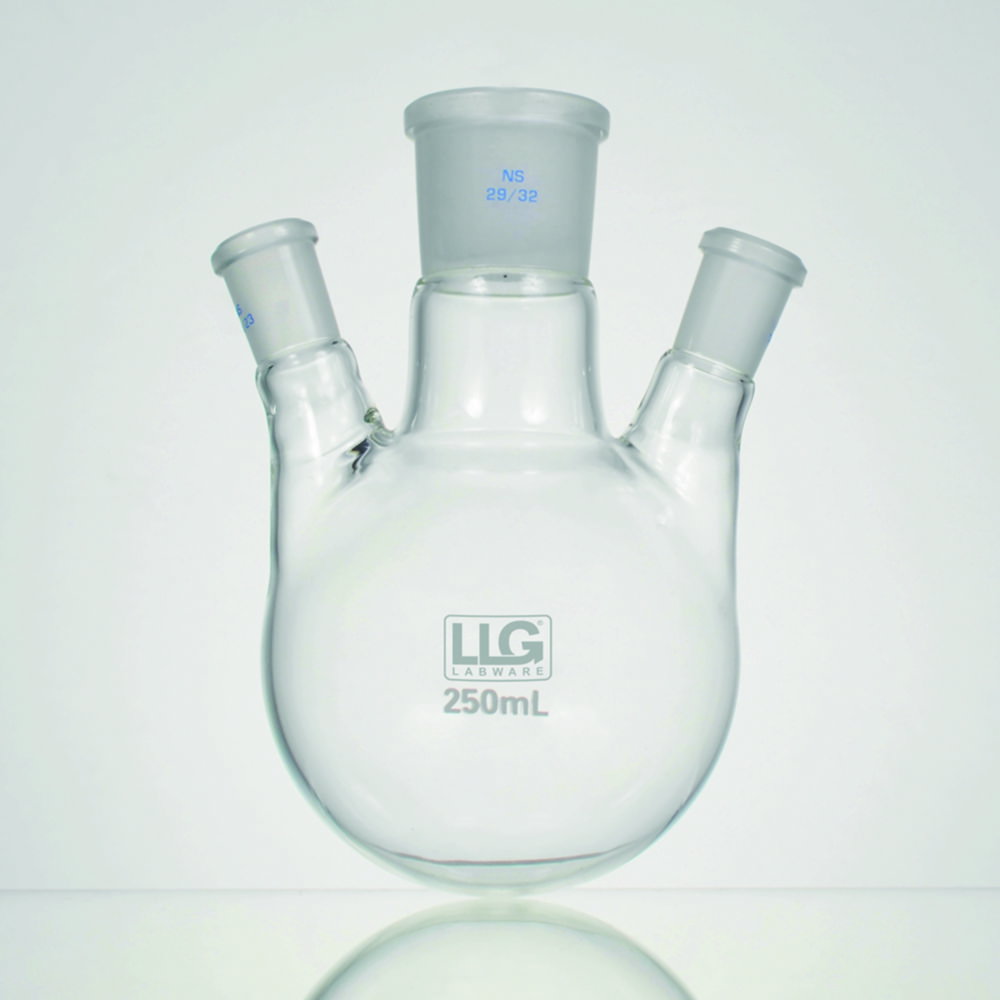 LLG-Three-neck round bottom flask, 500 ml, side necks 20°, CN NS 29/32, SN x 2 NS 14/23, boro 3.3