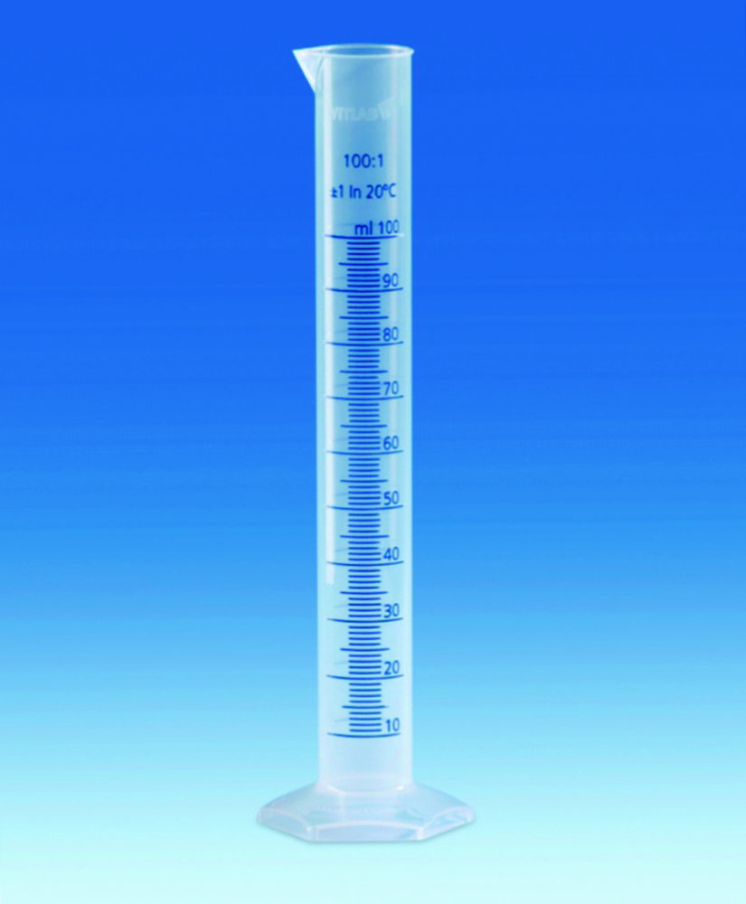 Measuring cylinders,tall form,PP,class B cap. 1000 ml, blue graduation