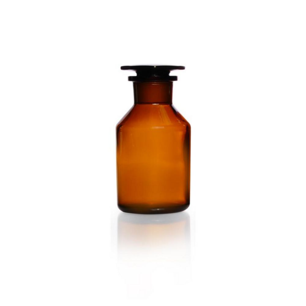 Wide neck reagent bottles,soda-glass,amber with NS glass stopper,cap. 250 ml