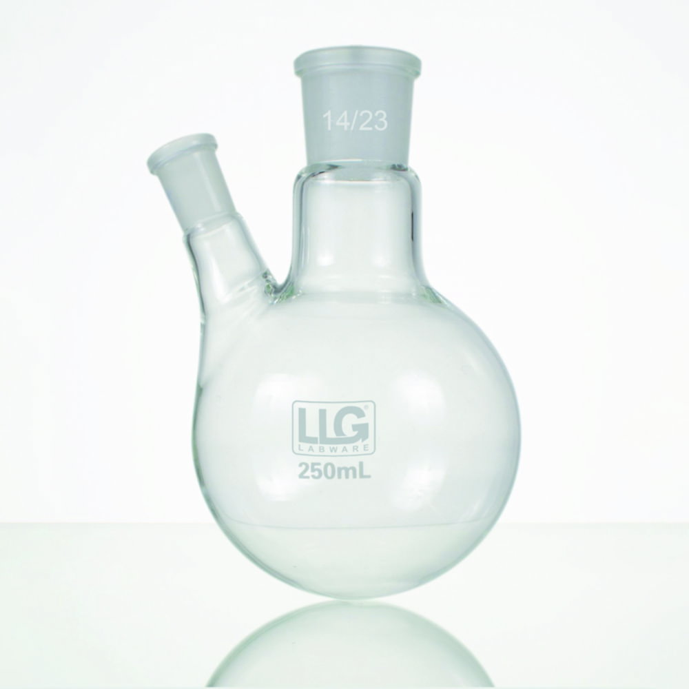 LLG-Two-neck round flask 250 ml CN NS 14/23, SN NS 14/23 angled 20°, boro 3.3