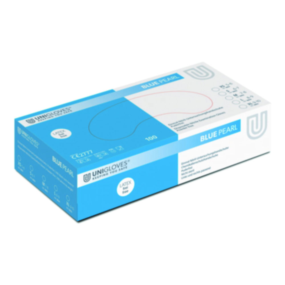Nitrile gloves Blue Pearl® size M (8) blue, latex/powder free,non sterile,rolling edges, micro-roughened finger tips, pack of 100