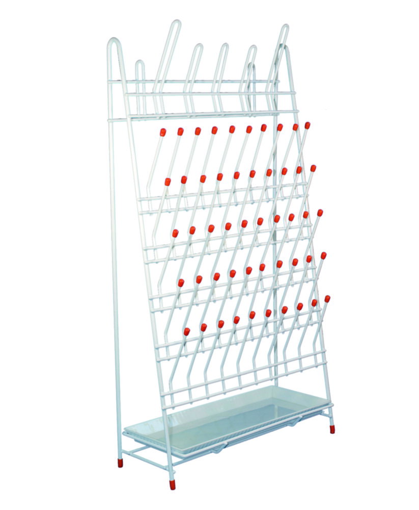 LLG-Draining rack for 50 reagent bottles and 5 flasks, coated wire, with drip channel
