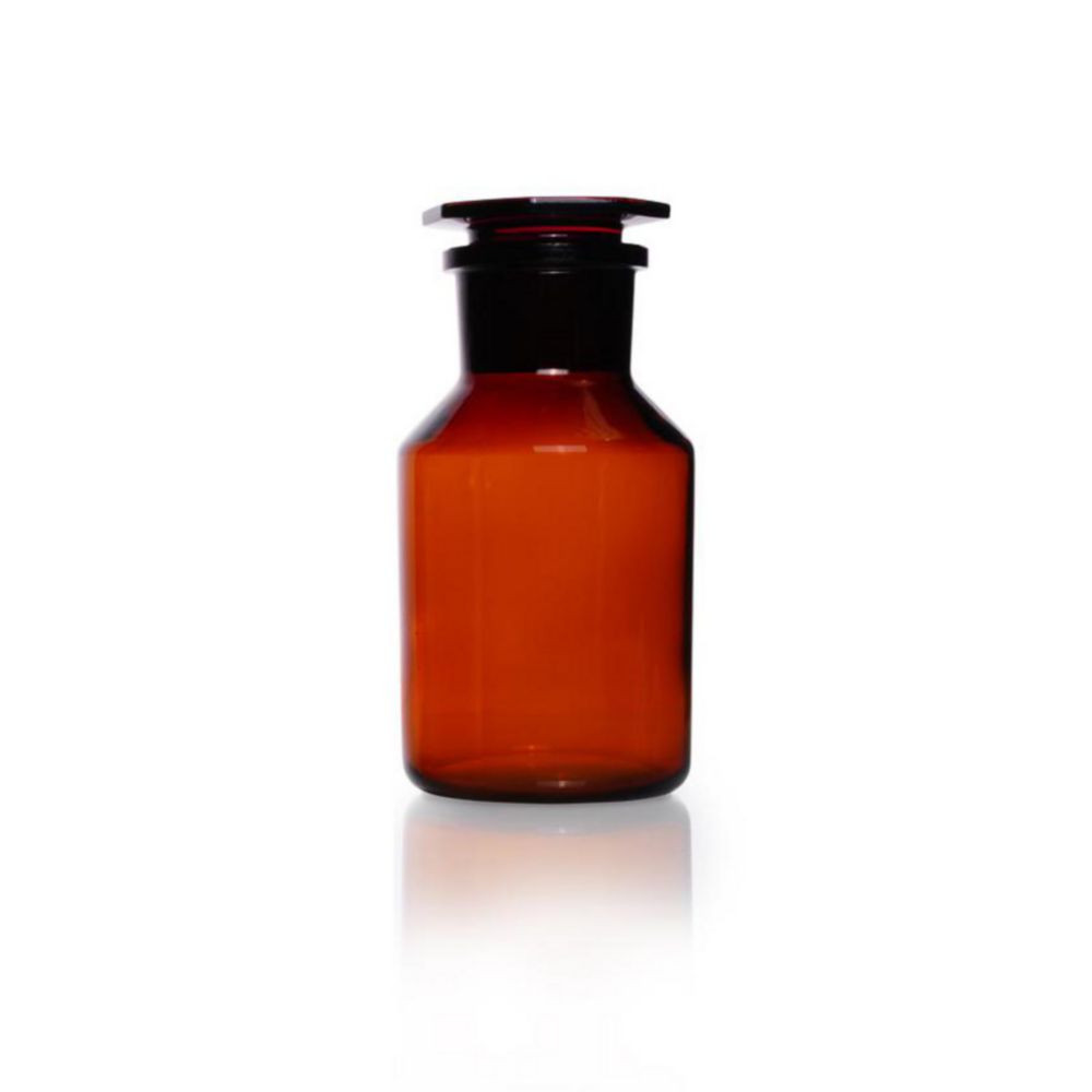 Wide neck reagent bottles,soda-glass,amber with NS glass stopper,cap. 1000 ml