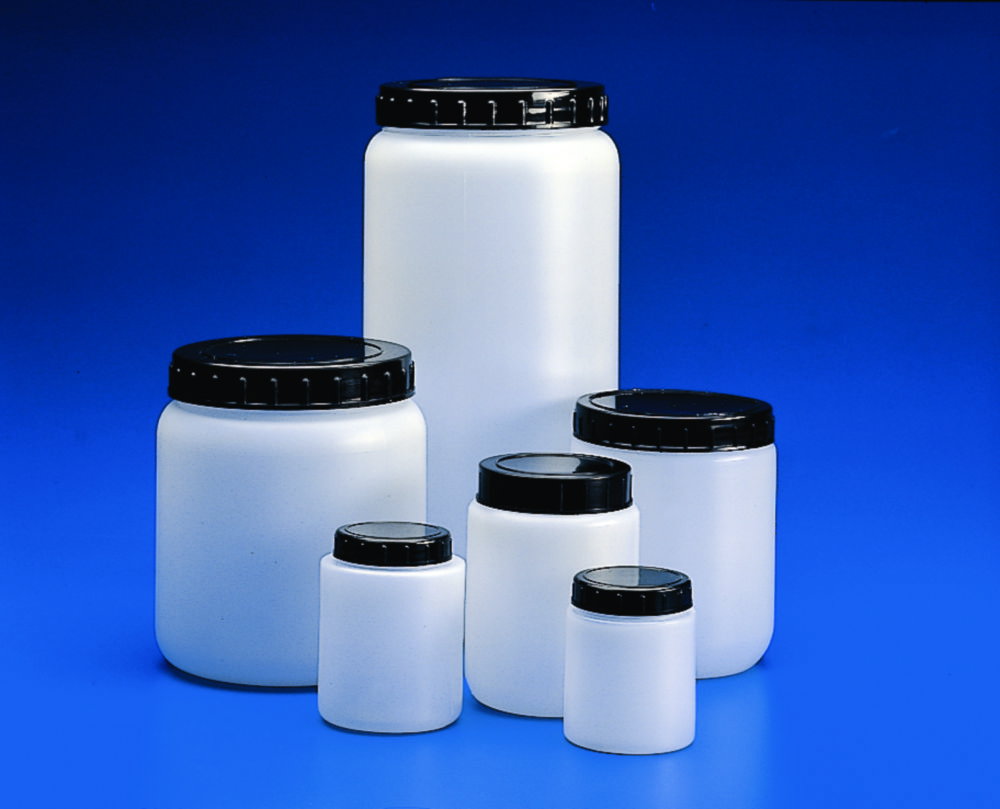 Cylindrical jar 2000 ml, HDPE white, with black screw cap pack of 10