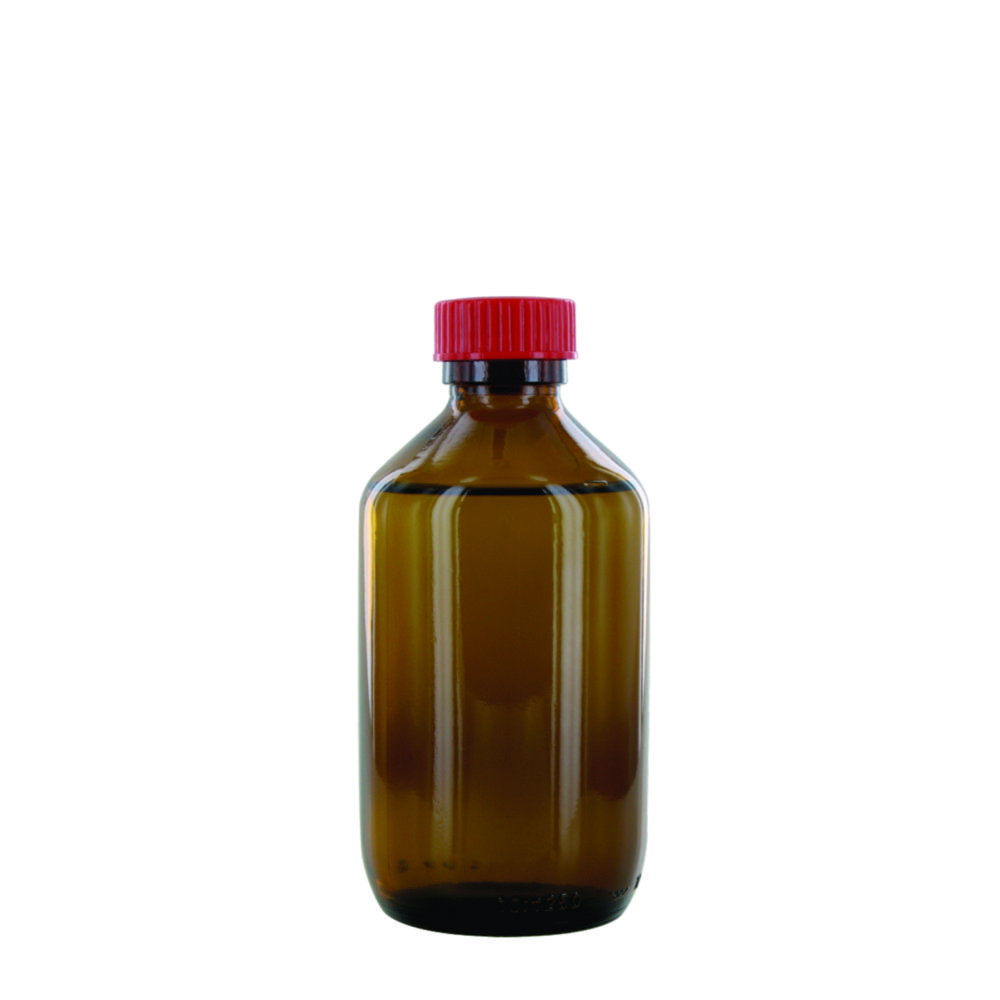 Narrow neck bottle NB 250 GT, 250ml amber glass, with closure and PTFE-insert, thread dia.28mm