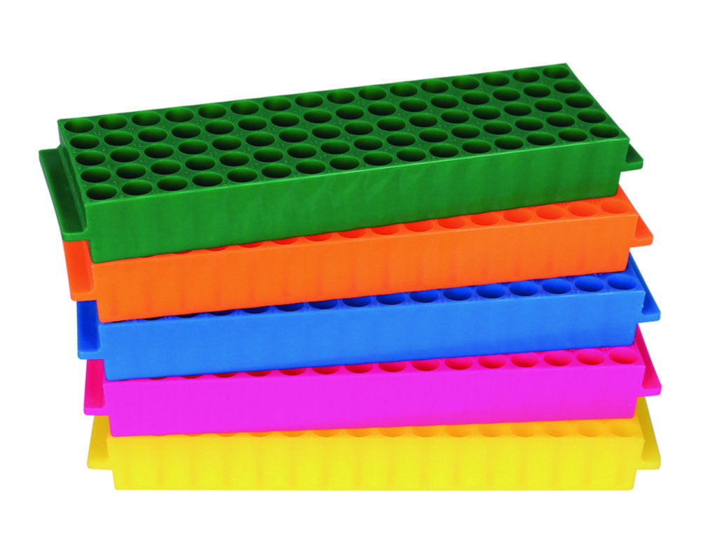 LLG-80-well Microtube racks assorted colours, PP, for 1.5/2.0 ml tubes, (multi colour pack), pack of 5