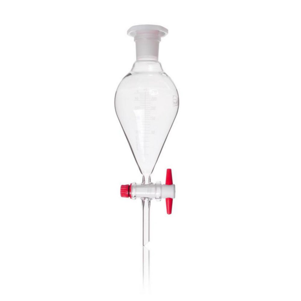 Separating funnel 250 ml, Duran conical form, with PTFE cock, graduated
