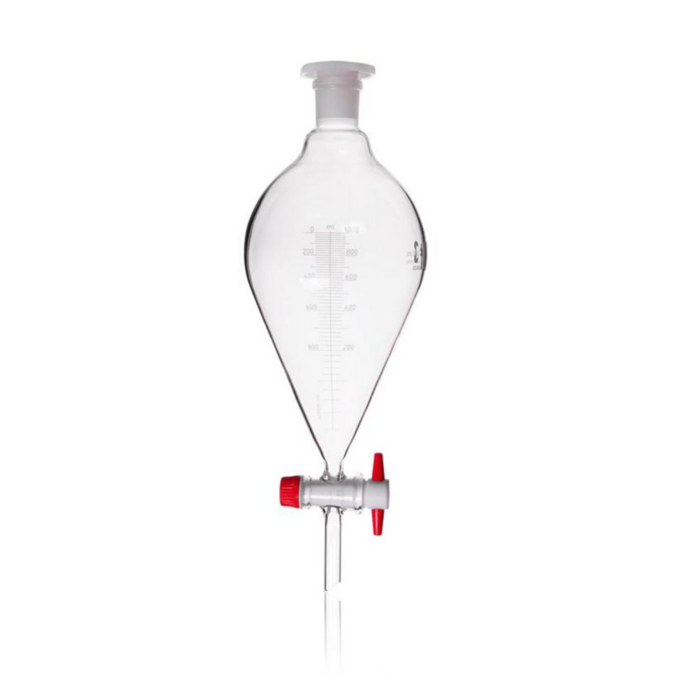 Separating funnel 1 L, Duran conical form, with PTFE cock, graduated