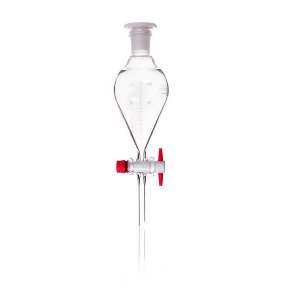 Separating funnel 100 ml, Duran conical form, with PTFE cock, graduated