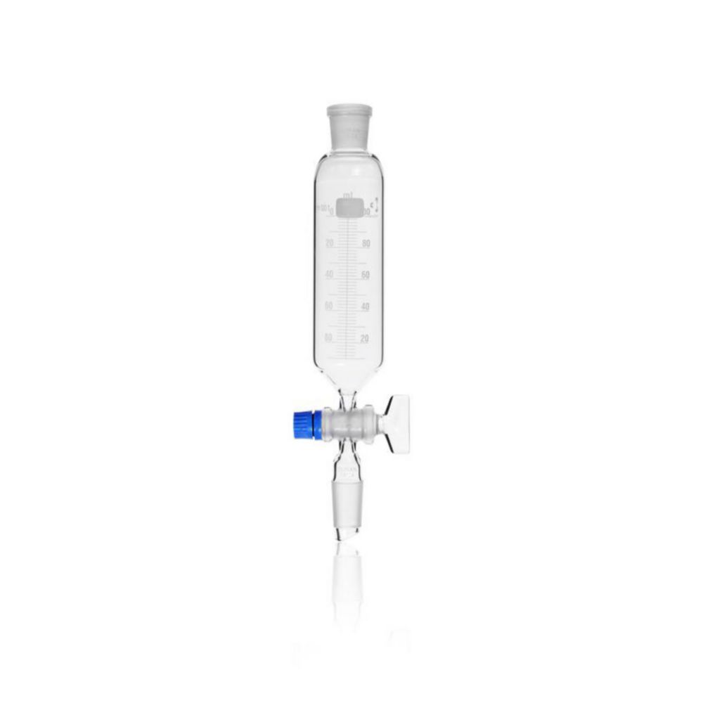 DURAN® Dropping funnel, cylindrical, graduated, standard ground cone 19/26, NS stopcock and key retaining device, 100 ml