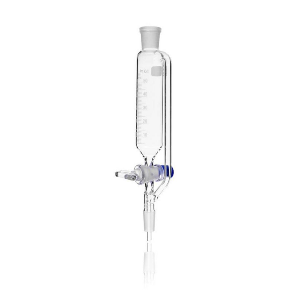 DURAN® Dropping funnel, with pressure equalisation tube, standard ground cone 14/23, stopcock and key retaining device, 50 ml