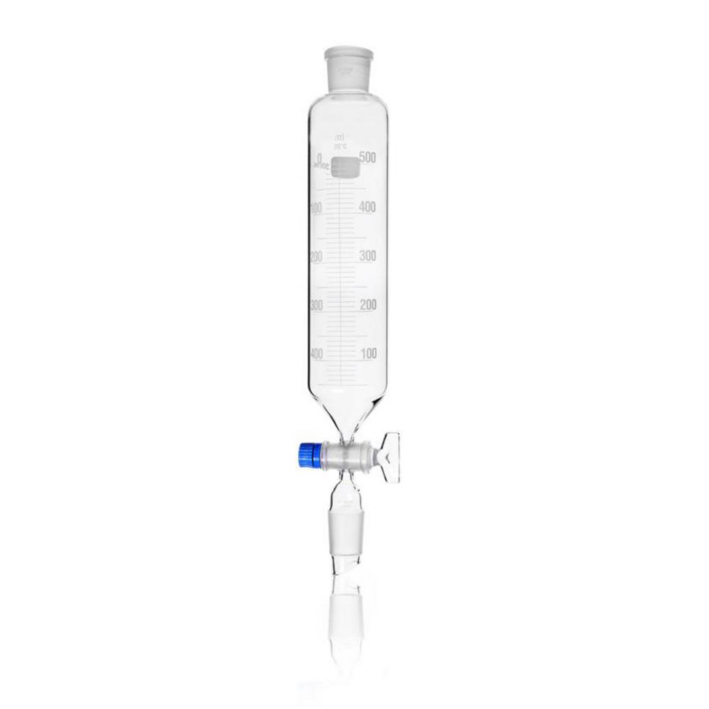 DURAN® Dropping funnel, cylindrical, graduated, standard ground cone 29/32, NS stopcock and key retaining device, 500 ml