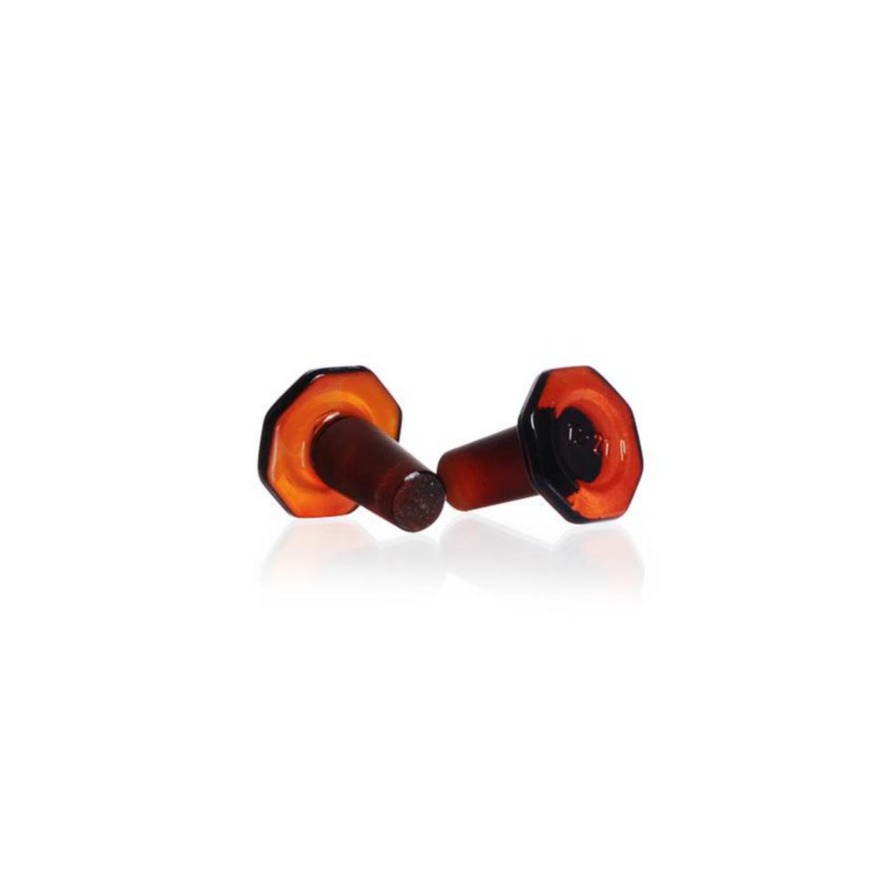 DURAN® glass flat-head stoppers, amber, octagonal,massive, NS 24/29