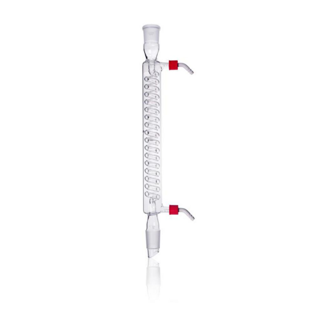DURAN® Coil distillate condenser, with 2 screw-on plastic hose connections, NS 29/32, jacket length 300 mm