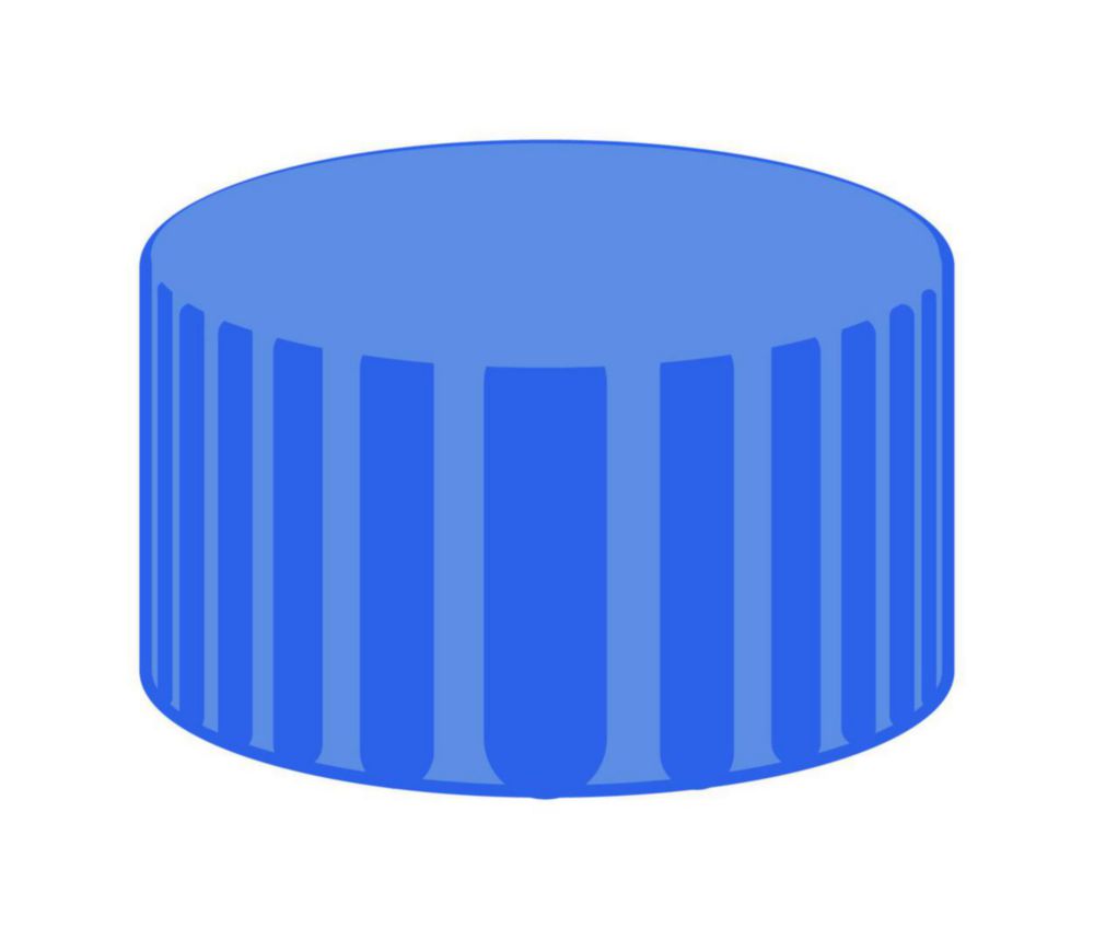 Screw caps N 9, blue PP, closed top PTFE virginal, white, Hardness: 53° shore D, pack of 100