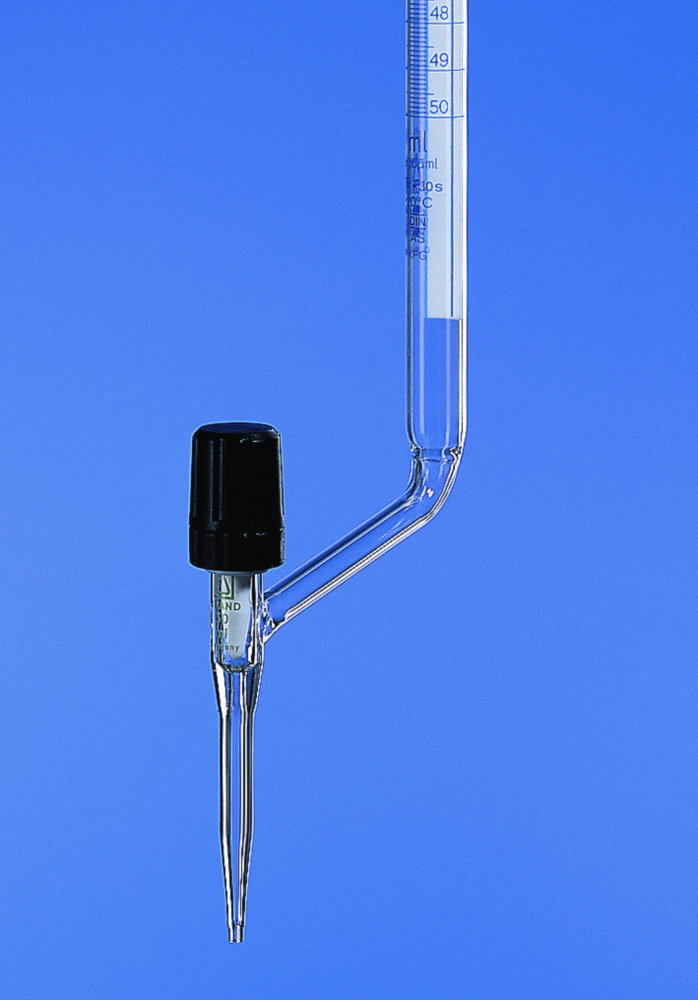 Burette 10 ml :0,02 ml, class AS (953844) lateral PTFE valve, Schellbach with USP single certificate