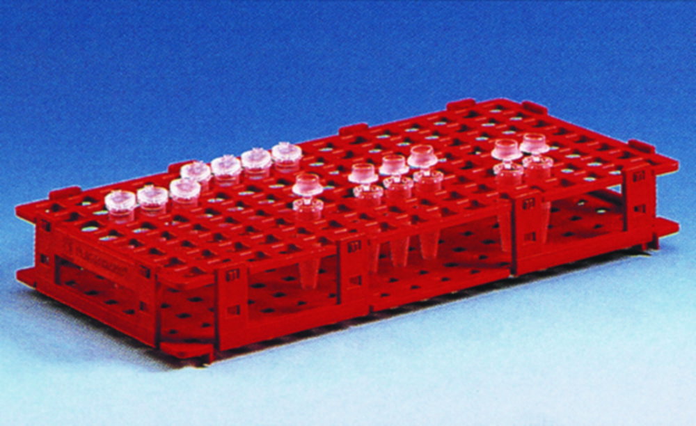 Reaction vessel stands,PP,8x16 openings,red